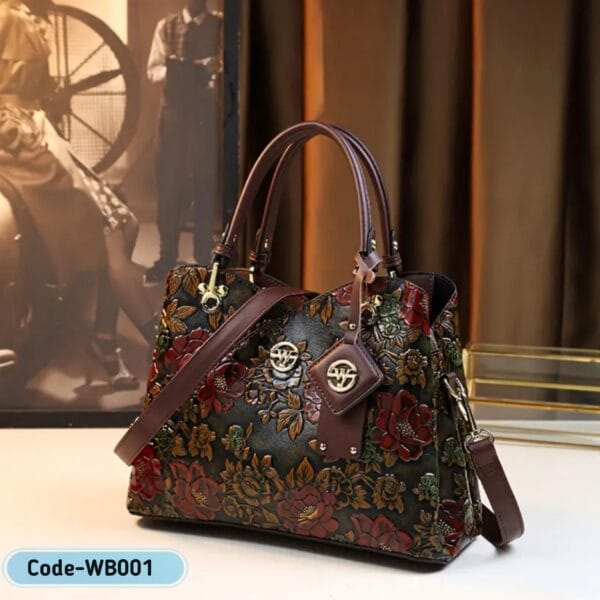 Vintage Floral PU Leather Handbag – Elegant & Timeless| WB001 - Image 2