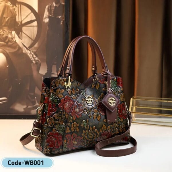 Vintage Floral PU Leather Handbag – Elegant & Timeless| WB001