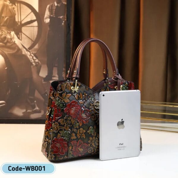 Vintage Floral PU Leather Handbag – Elegant & Timeless| WB001 - Image 3