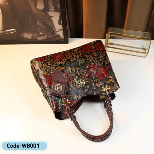 Vintage Floral PU Leather Handbag – Elegant & Timeless| WB001 - Image 5