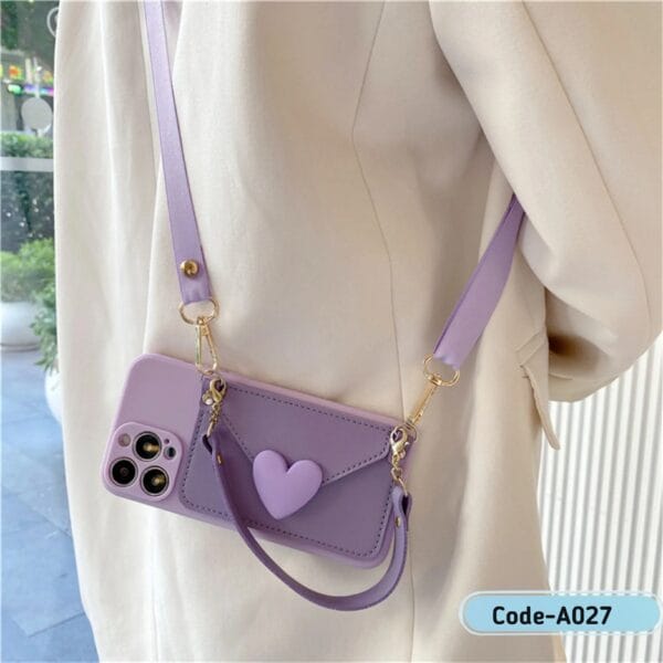 Korean Lanyard Crossbody Strap Strap Card Holder Purple Case for iPhone | A027 - Image 2