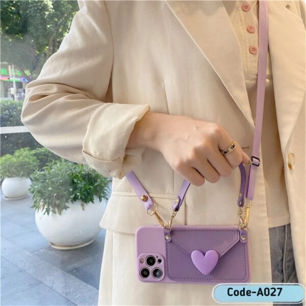 Korean Lanyard Crossbody Strap Strap Card Holder Purple Case for iPhone | A027 - Image 3