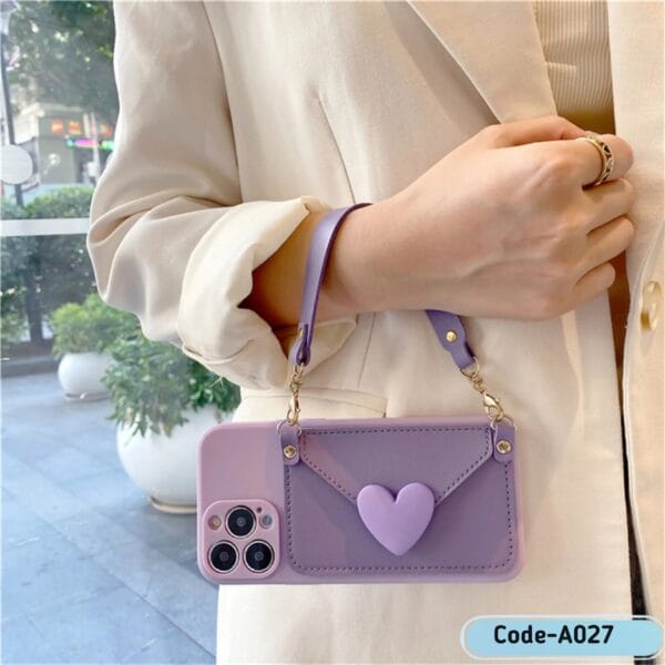 Korean Lanyard Crossbody Strap Strap Card Holder Purple Case for iPhone | A027 - Image 4
