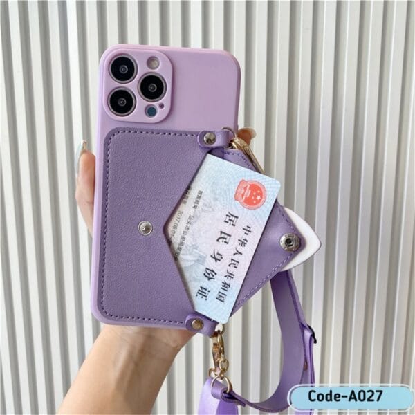 Korean Lanyard Crossbody Strap Strap Card Holder Purple Case for iPhone | A027 - Image 5