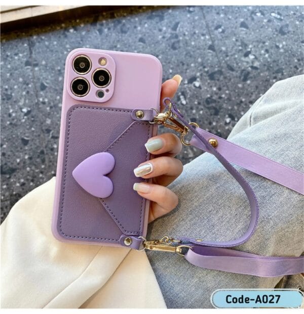 Korean Lanyard Crossbody Strap Strap Card Holder Purple Case for iPhone | A027 - Image 6