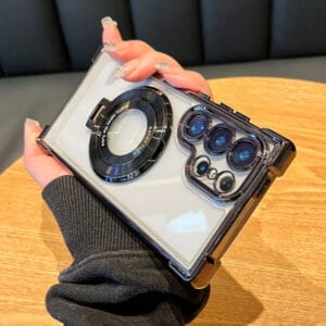 Luxury Plating Stand Shockproof Clear Case For Samsung