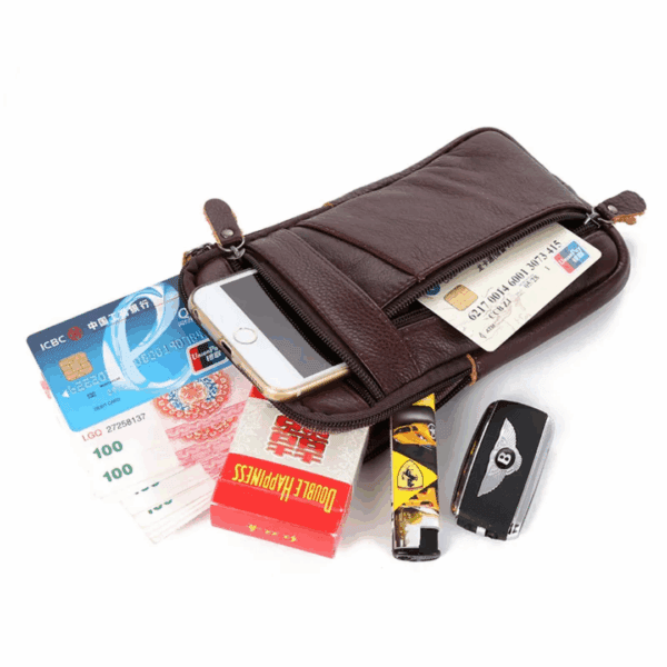 Leather Waist Bag Double Zipper | B001 - Image 2