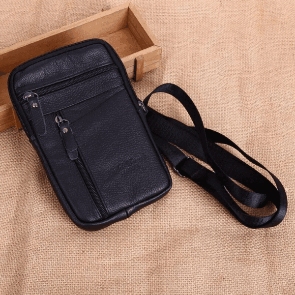 Leather Waist Bag Double Zipper | B001 - Image 3