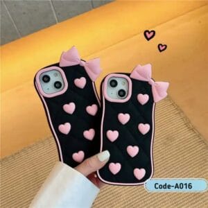 3D Pink Bow Pookie Love iPhone Case – Soft Silicone Cover - A016