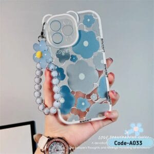 3D Blue Flower Bear iPhone Case – Cute Cartoon Design - A033