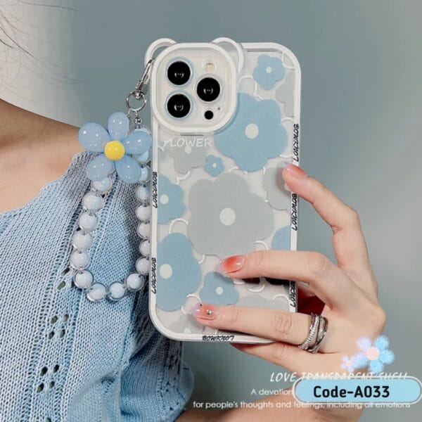 3D Blue Flower Bear iPhone Case – Cute Cartoon Design - A033 - Image 3