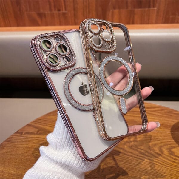Luxury Crystal Clear Magnetic iPhone Case with Rhinestones | A002