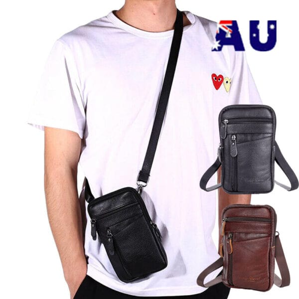 Leather Waist Bag Double Zipper | B001 - Image 6